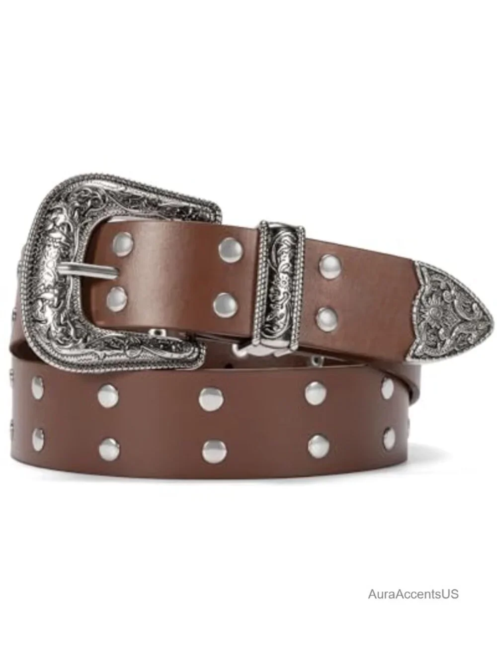 Studded PU Leather Fashion Belt with Western Buckle